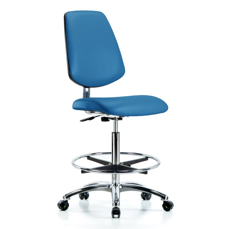 Chaise de dessin Yvette, Vinyle ESD bleu, Roulettes antistatiques