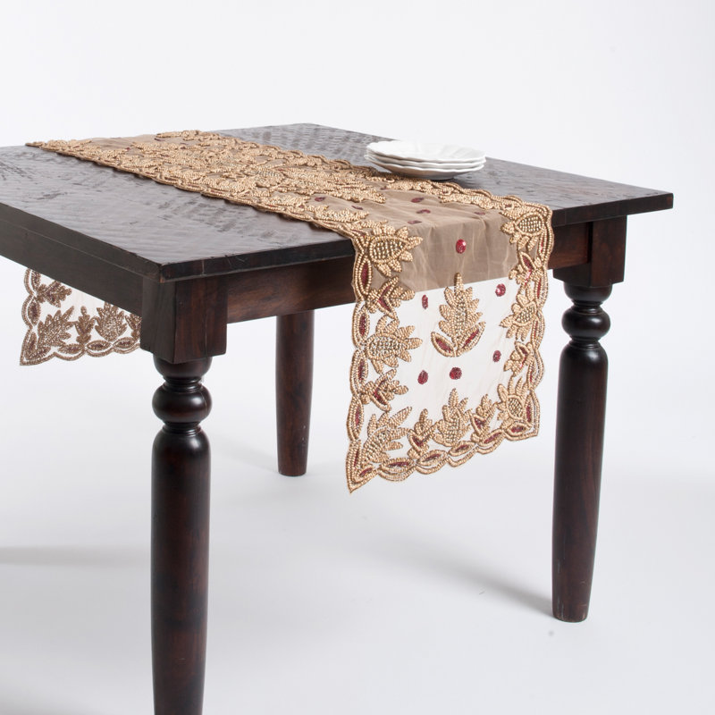 Adwin Hand Beaded Table Runner, Burgundy, 90" L x 16" W