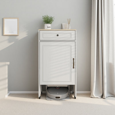 Robot Vacuum Stand Cabinet With Wheels, Sweeping Robot Storage Rack With Doors And Drawers, Side Table For Living Room