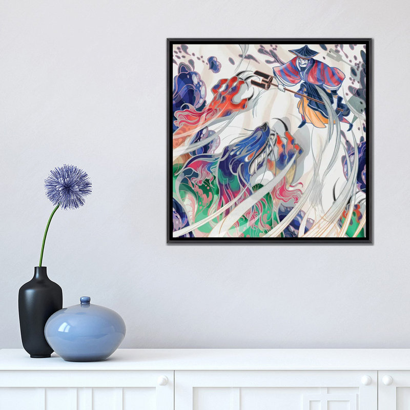 " Water Beast " by Sija Hong, No Mat, 18" H x 18" W x 1.5" D, Distressed Black Framed Canvas
