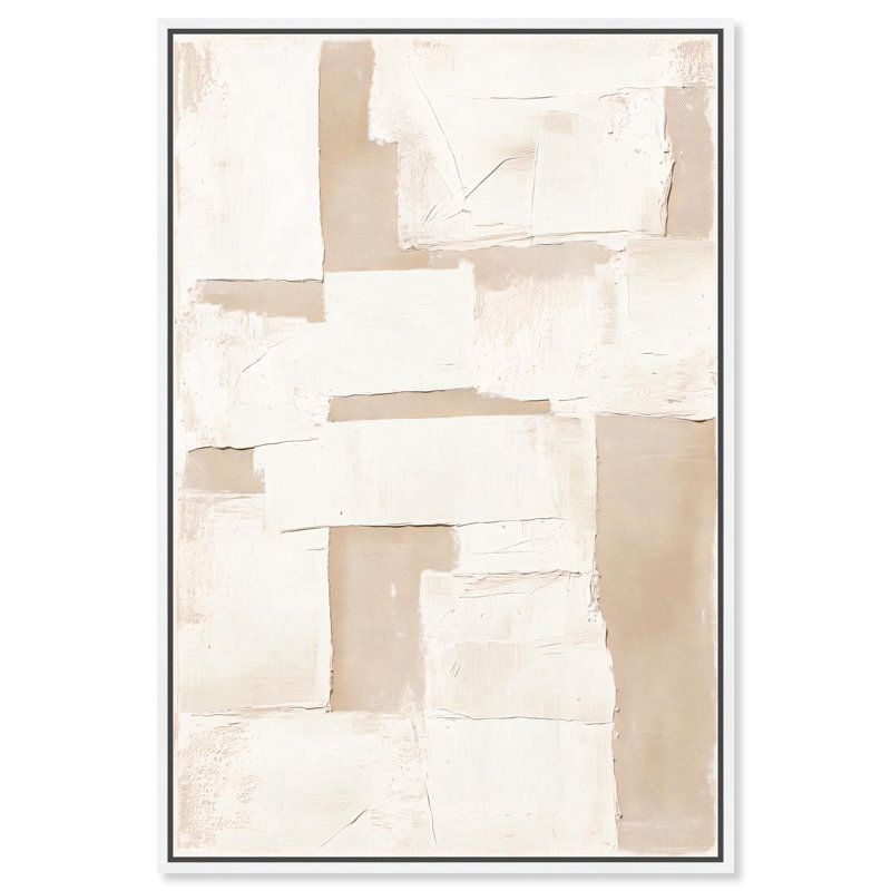 «Plastered Planes III», art texturé bohème par , H 37 po x l 25 po, Cadre flottant blanc