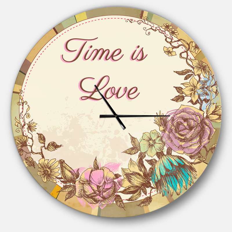Time is Love Vintage Flower Wreath - Horloge murale rétro, Surdimensionné
