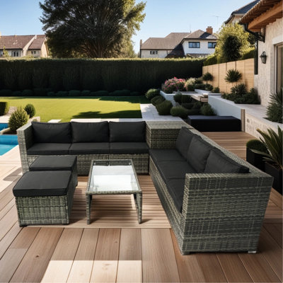 8 pièces d'extérieur - Patio avec boîte de rangement, protection, - Coussins de rangement pour meubles modernes, à l'épreuve des intempéries, gris, noir