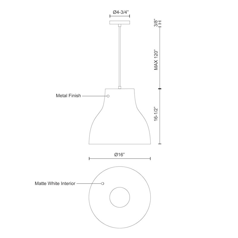 White Aluminum 16.5" Pendant Light with Tapered Shade