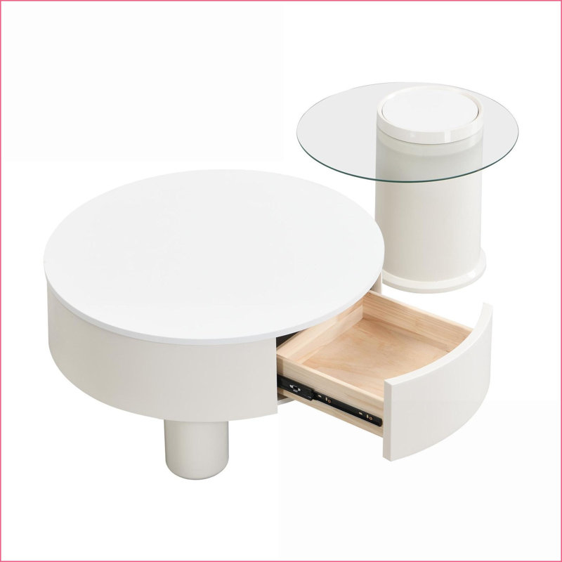 Ensemble de 2 tables basses gigognes en plastique blanc avec rangement pour le salon