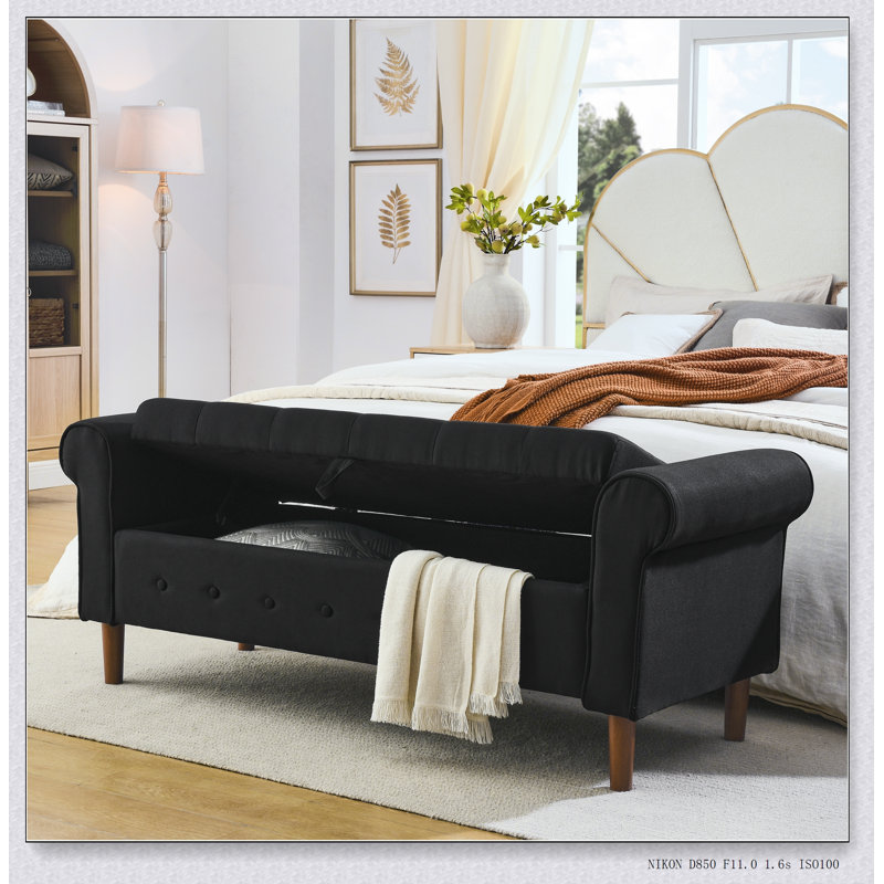 Banc de rangement capitonné de 62 po pour la chambre à coucher 62 po, repose-pieds rembourré en tissu moderne, banc de fenêtre
