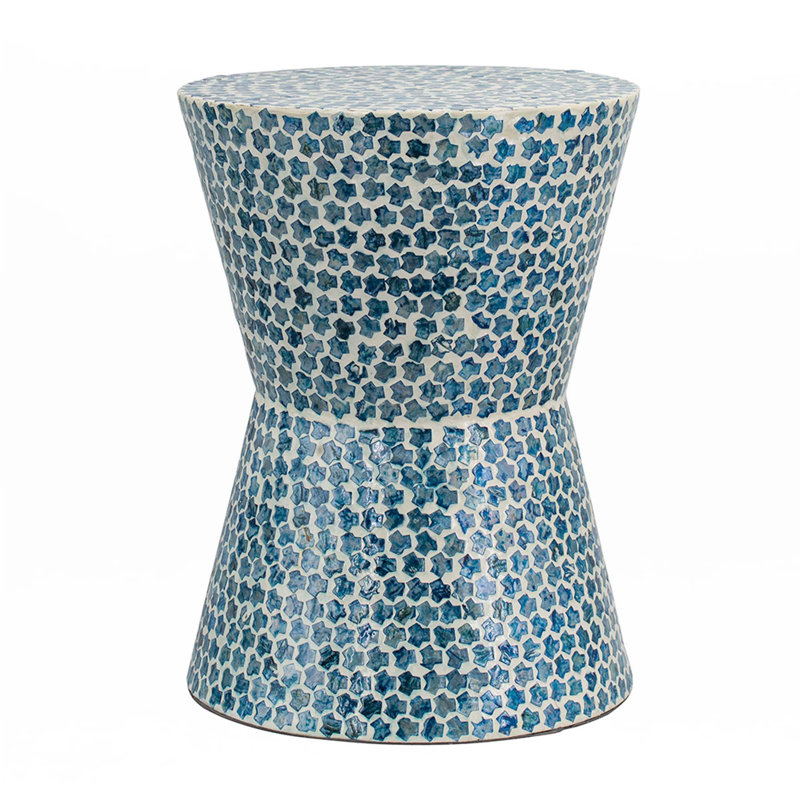 Tapered Round Garden Accent Stool, Capiz Side Table