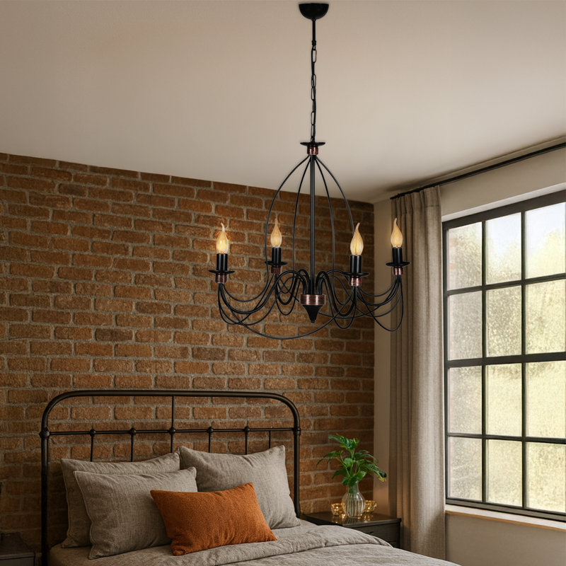 Lustre traditionnel style chandelier 4 lumières à hauteur réglable, Bronze / Noir