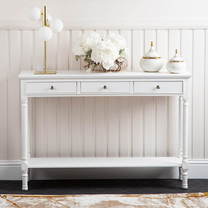 3 Drawer Console Table for Hallway & Living Room Furniture, Slim Entry Hall Table Cabinet, 81 H x 120 W x 35 D cm, White