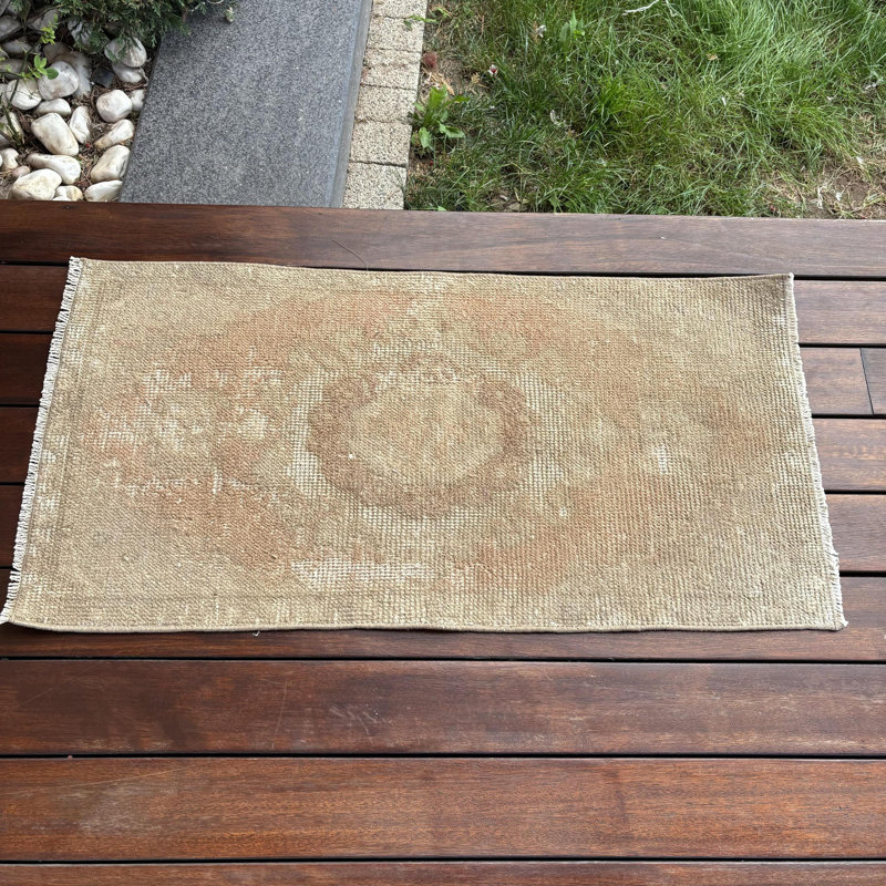 Small Vintage Turkish Rug with Green Anatolian Design Perfect for Entryway