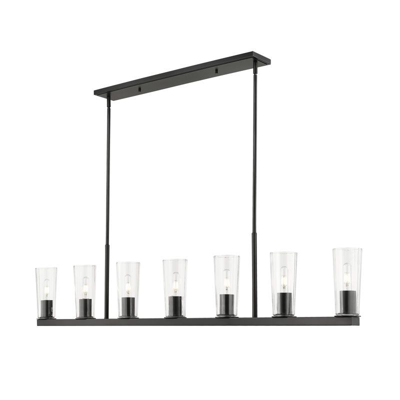 Matte Black 7-Light Linear Chandelier with Tapered Glass Shades