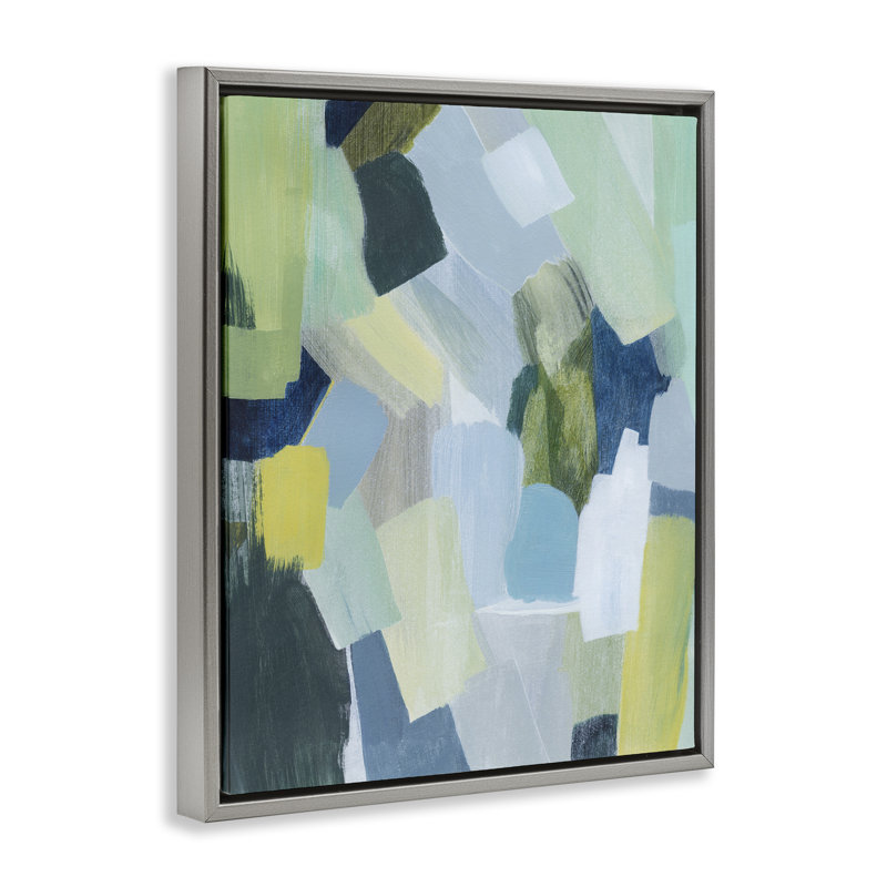«Layered Green Brush Strokes» par Grace Popp, Cadre flottant gris lustré, H 31 po x l 25 po