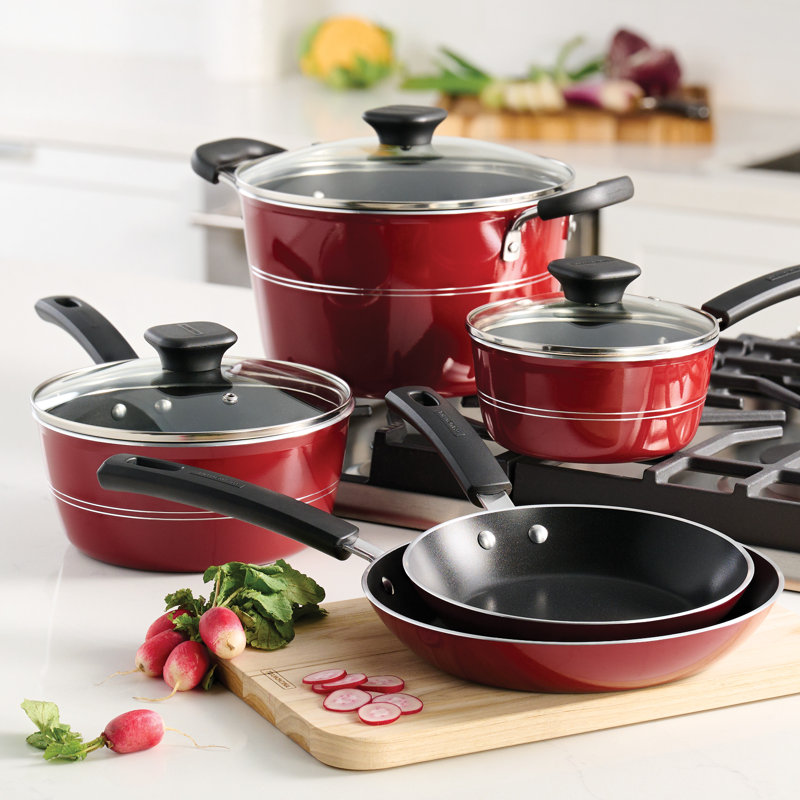 Raspberry 8-Piece Aluminum Nonstick Cookware Set with Glass Lids