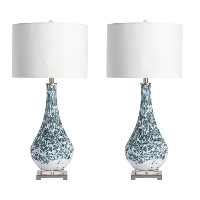 31.75" Glass Table Lamp With White Shade
