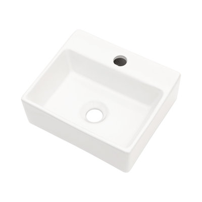 White Ceramic Wall Mount Bathroom Sink, 13.6L X 11.6W 4.8H, Single Faucet Hole, Smooth Polished Surface, Acid , Modern Design, Installation Guide 13.6X11.6 Inch Rectangle Stain Low Water Absorption,