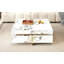 Table basse moderne carrée texturée en marbre avec 4 tiroirs et base suspendue, blanc, 43,3 po
