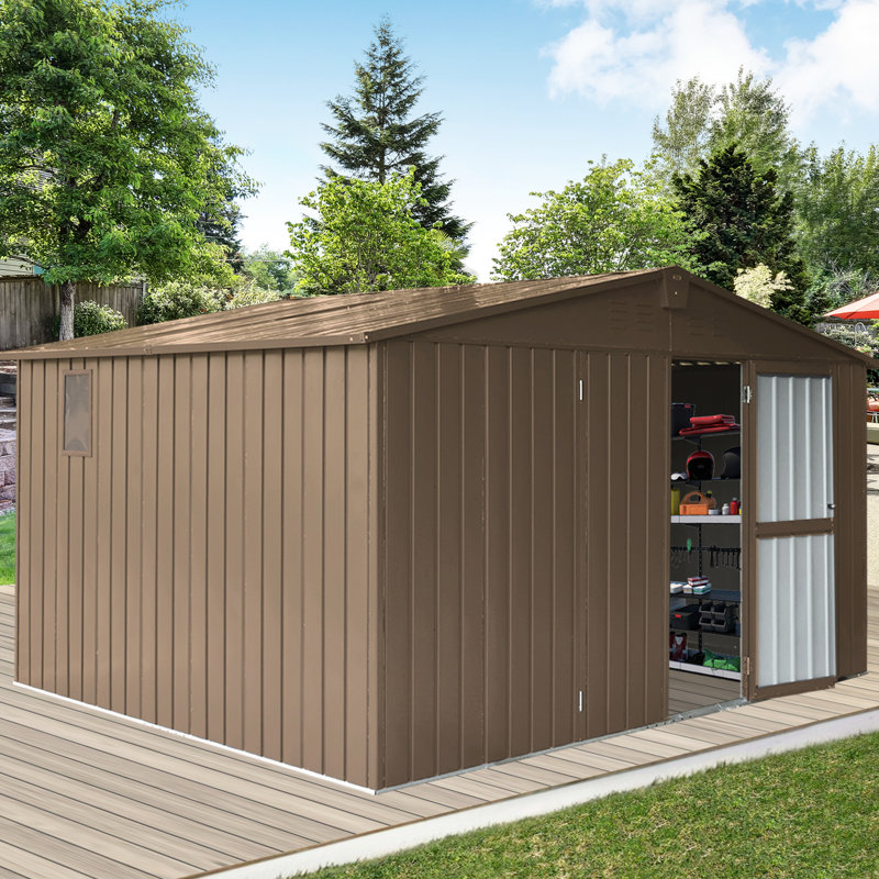 Remise de jardin d'extérieur en acier galvanisé, 11 pi x 9 pi, fenêtres verrouillables, porte verrouillable, remise de 630 pi³, remise de 9 pi