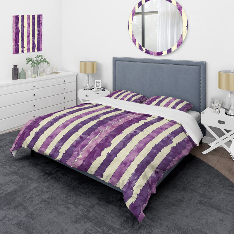 Ensemble de housse de couette mauve blanc Glam Stripes I - Glam, Housse de couette très grand + 2 taies décorativ