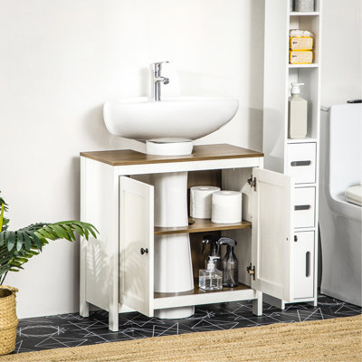 Lavabo de salle de bain blanc antique, sur pied, sous le lavabo, tablette réglable, armoire à portes doubles Facts, blanc, assemblage