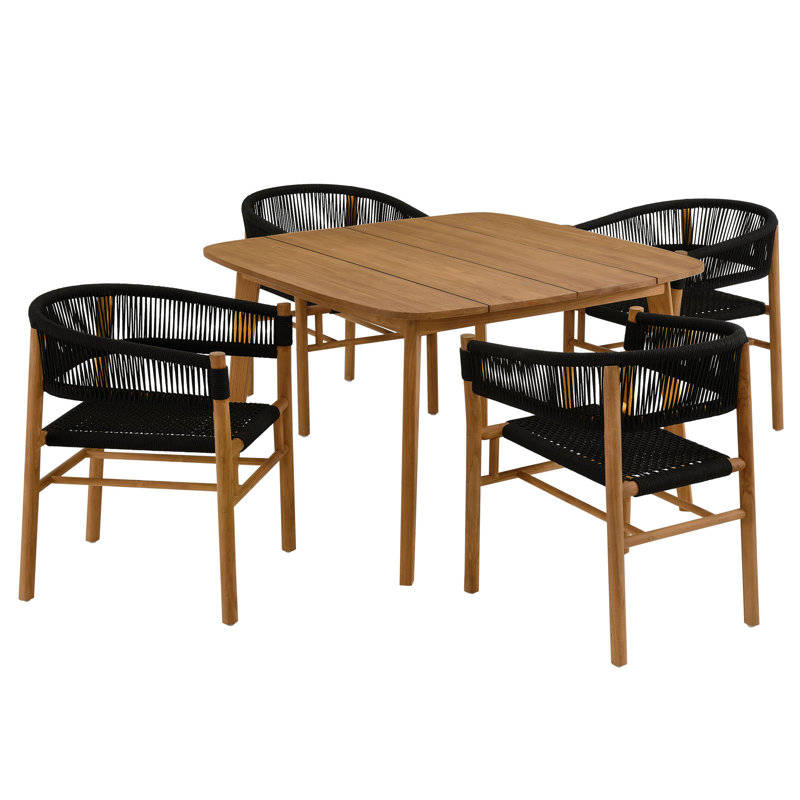 Ensemble de salle à manger d'extérieur en teck et corde 5 pièces Vienna, H 81 cm x l 122 cm