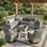 Ensemble de conversation modulaire en osier 10 pièces avec chaises berçantes pivotantes, table basse et table d'appoint, ensemble de conversation pour patio toutes saisons