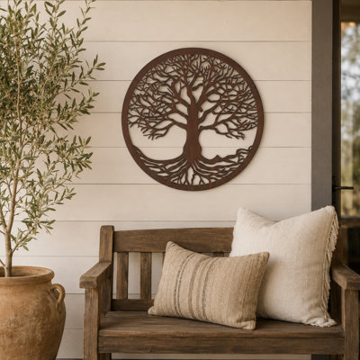 Tree Of Life Metal Wall Decor In Natural Rust