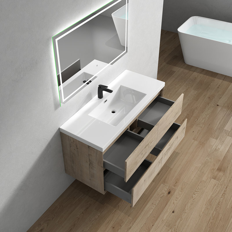 Seavy 47'' Single Bathroom Vanity with Acrylic Top, Light White Oak
