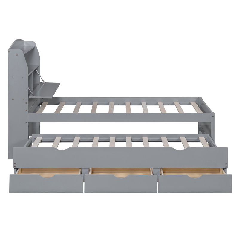 Lit plateforme en bois avec lit gigogne et tête de lit à DEL avec tiroirs (ancien SKU: N820S00008D), Twin, gris
