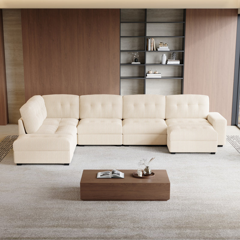 Canapé modulaire en U Corduroy, Velours côtelé beige