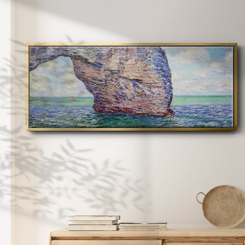 " The Manneport At High Tide, 1885 ", 8" H x 20" W x 1.5" D, Gold