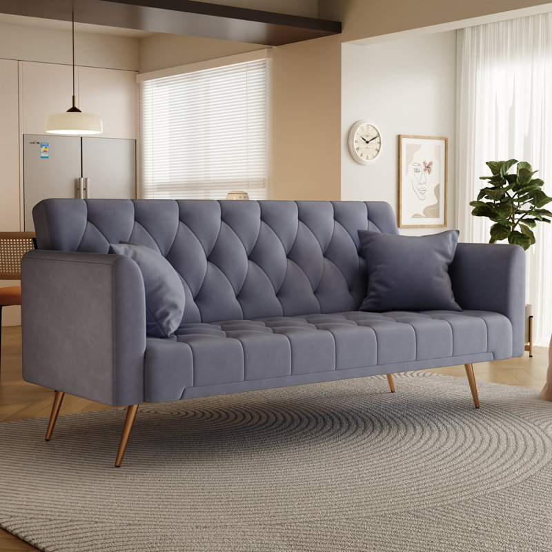 71-inch convertible love seat sofa, American vintage grey velvet material, suitable for small living room, bedroom, office