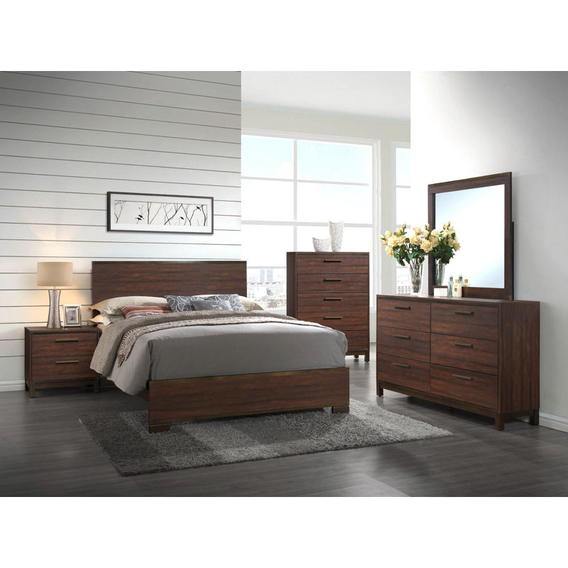 Ensemble de chambre à coucher à panneaux 4 pièces Aguiluz Liane, Grand, Tabac rustique