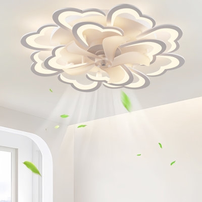 34.6'' Flower Shape Ceiling Fans With Lights And Remote Modern Flush Mount Ceiling Fans Caged Low Profile Ceiling Fan For Bedroom Kitchen Living Room