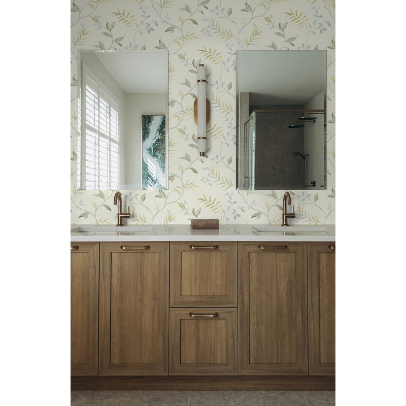Seabrook Designs Vert Branch Trail Unpasted Wallpaper, Metallic Blue Dusk/Sea Grass