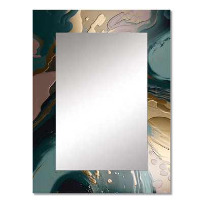 Gold and green Abstract marble harmony swirls III - Marble Decorative Mirror, Modern Wall Mirror, Printed Metal Art