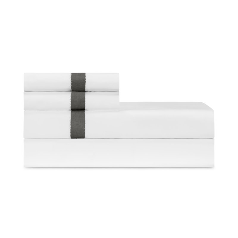 Yves Percale Sheet Set, Full Sheet Set, White/Slate Gray