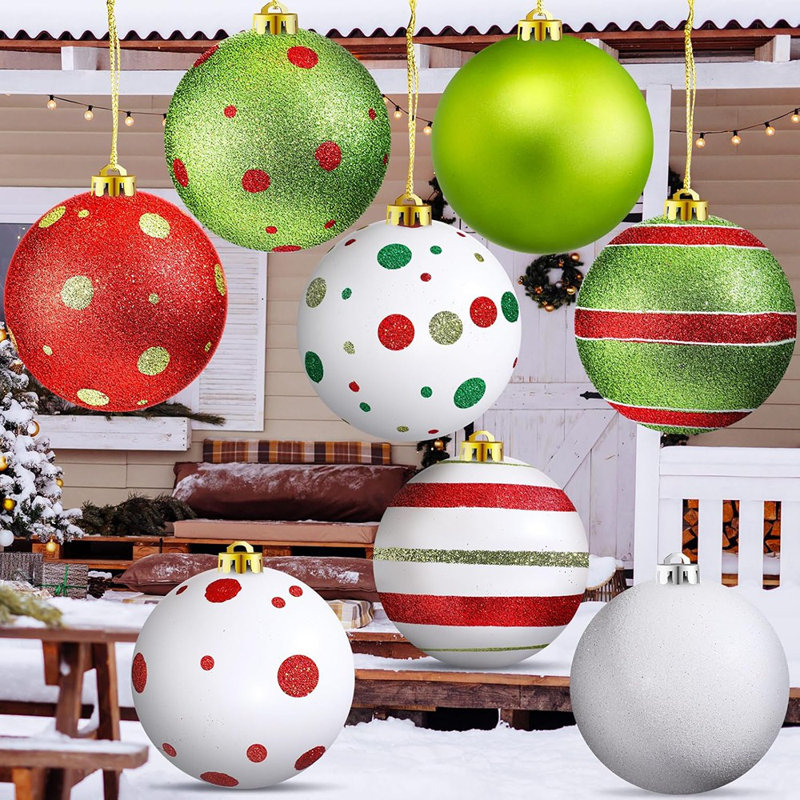 Paquet de 8 grandes boules de Noël géantes de 6 pouces en forme de boule géante en plastique scintillant surdimensionné pour l'intérieur ou l'extérieur
