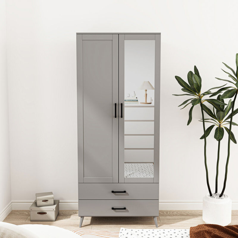 Bostick Solid Wood Wardrobe, Grey