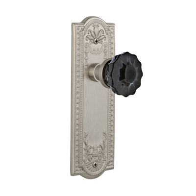 Black Crystal Interior Mortise Door Knob with Meadows Long Plate