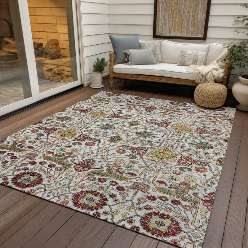 Leon Ivory Washable Indoor-Outdoor Rug - , 10' x 14'