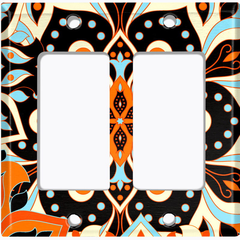 Patterned 2 - Gang Rocker Standard Wall Plate, Black/Orange