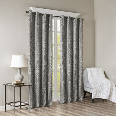 Knitted Jacquard Damask Total Blackout Grommet Top Curtain Panel(Only 1 Pc Panel)