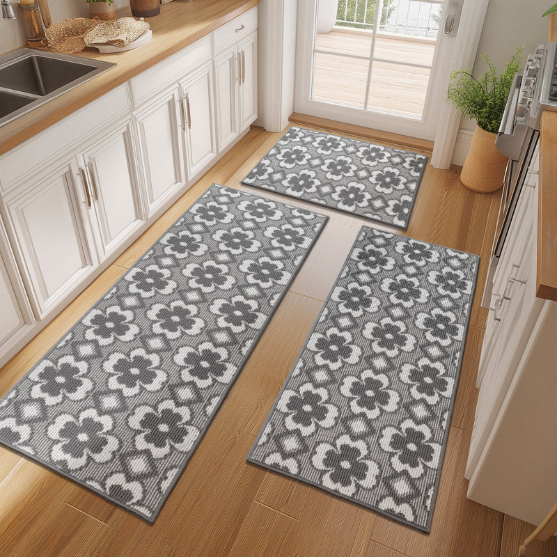Tapis de cuisine antidérapants lavables à la machine (ensemble de 3), Gris