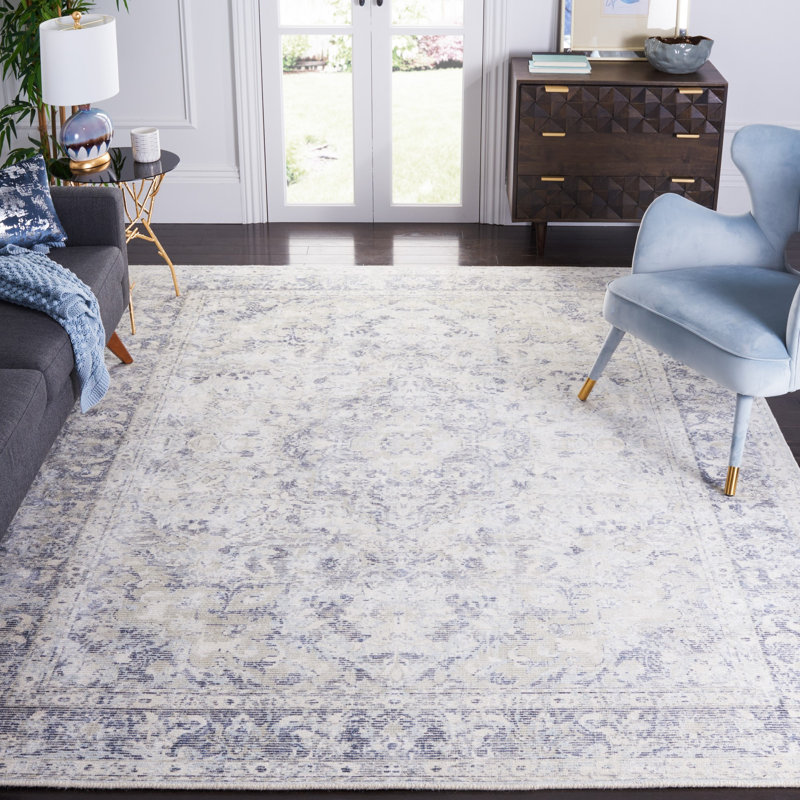 Abry Hand Loomed Wool/Viscose Oriental Rug in Ivory, Rectangle 5' x 8'