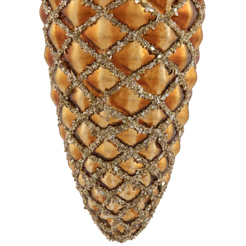 Glittered Pine Cone Glass Christmas Ornaments - 5" - Brown - 4Ct