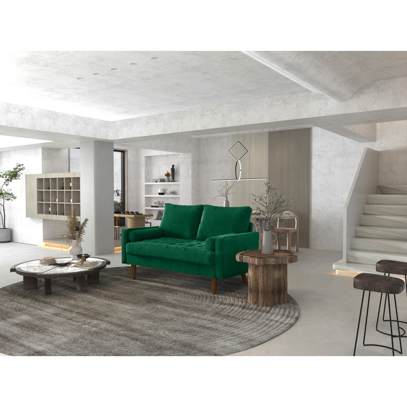 Causeuse à accoudoirs carrés 58 po Drus, Velours vert