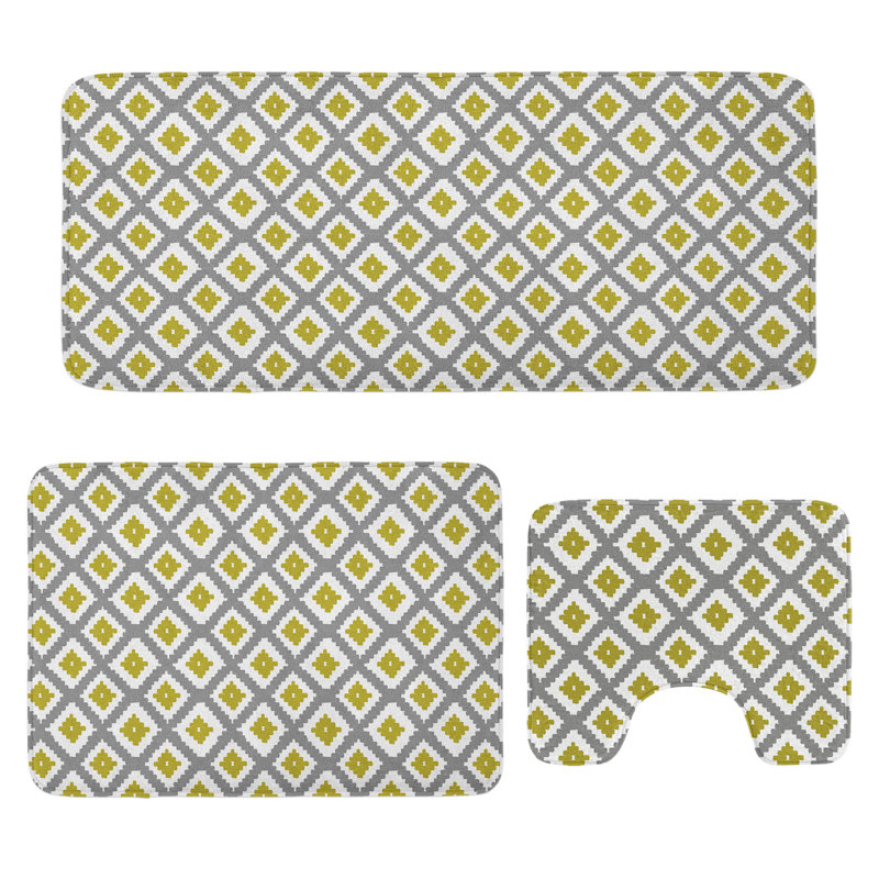  Ensemble de tapis géométriques pour salle de bain 3 pièces