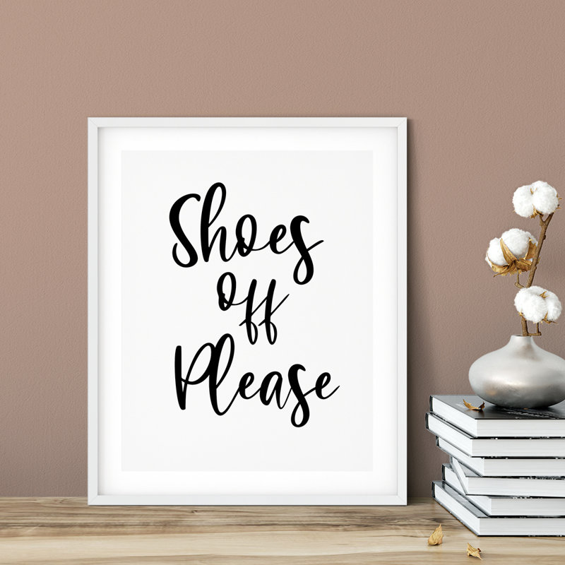 «Shoes Off Veuillez» - impression d'art textuel sur papier sans cadre, H 7 po x l 5 po x P 0,01 po