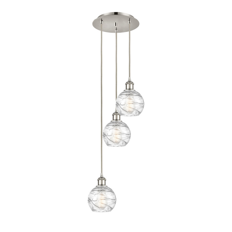Cindi 3 - Light Cluster Pendant, 18" H x 12.75" W x 12.75" D, Antique Copper, Clear Deco Swirl