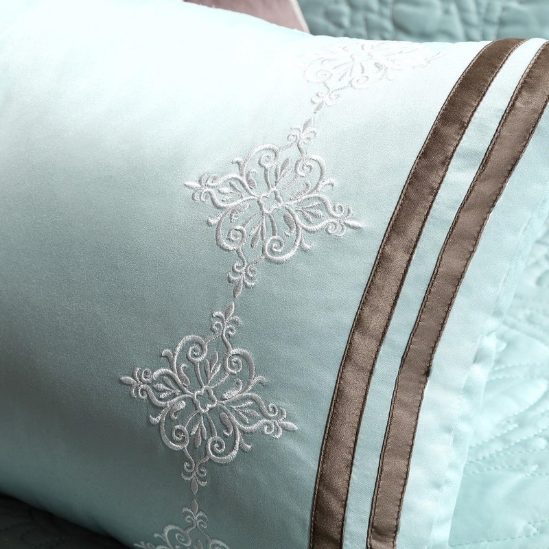 Ensemble d'édredon en polyester 9 pièces charmeuse, Édredon grand + 4 taies décoratives + 2 coussins